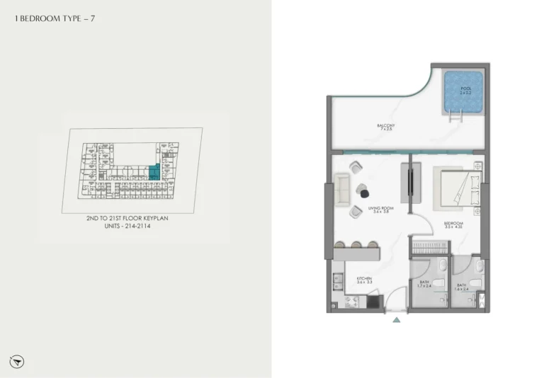 Samana Sky Views floor plan 1 BR