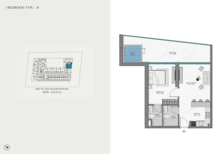 Samana Sky Views floor plan 1 BR