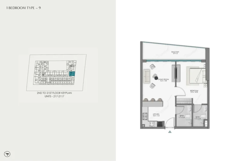 Samana Sky Views floor plan 1 BR