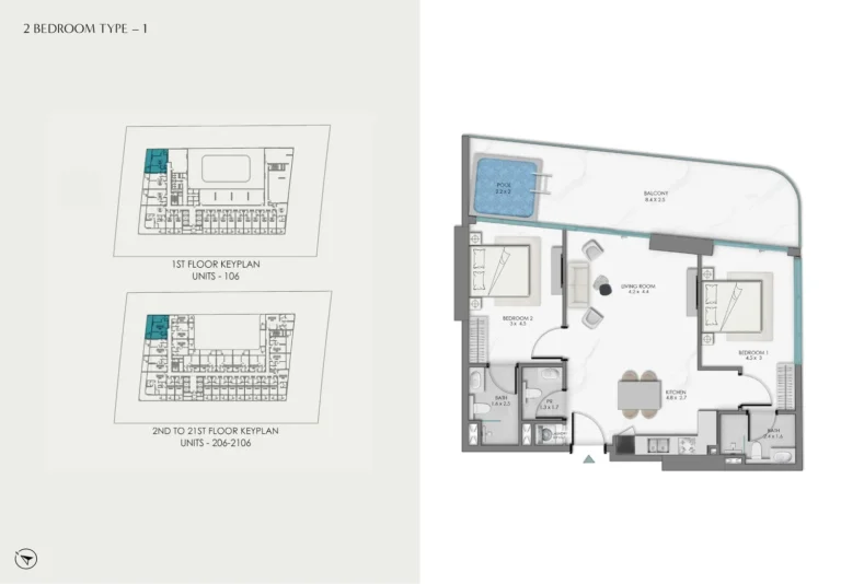 Samana Sky Views floor plan 2 BR