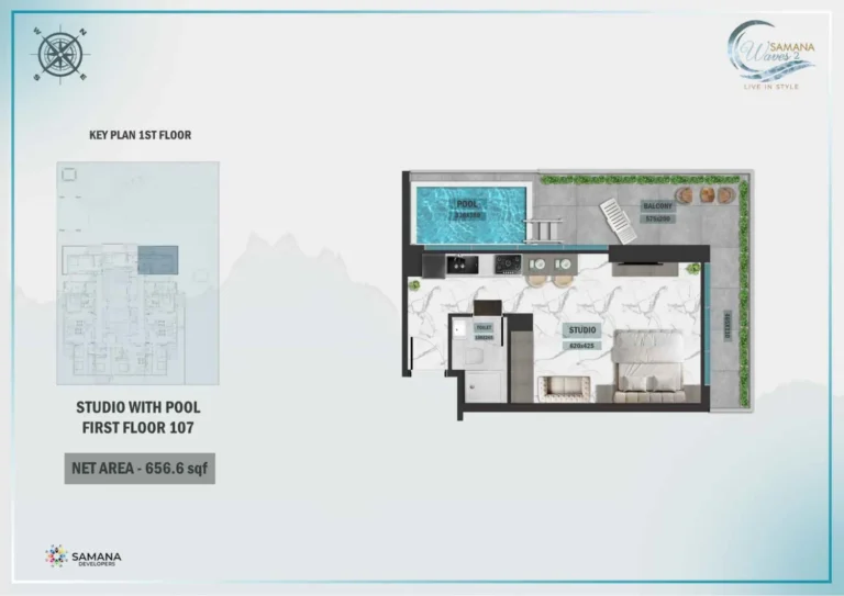 Samana Waves 2 floor plan Studio · 656 sqft
