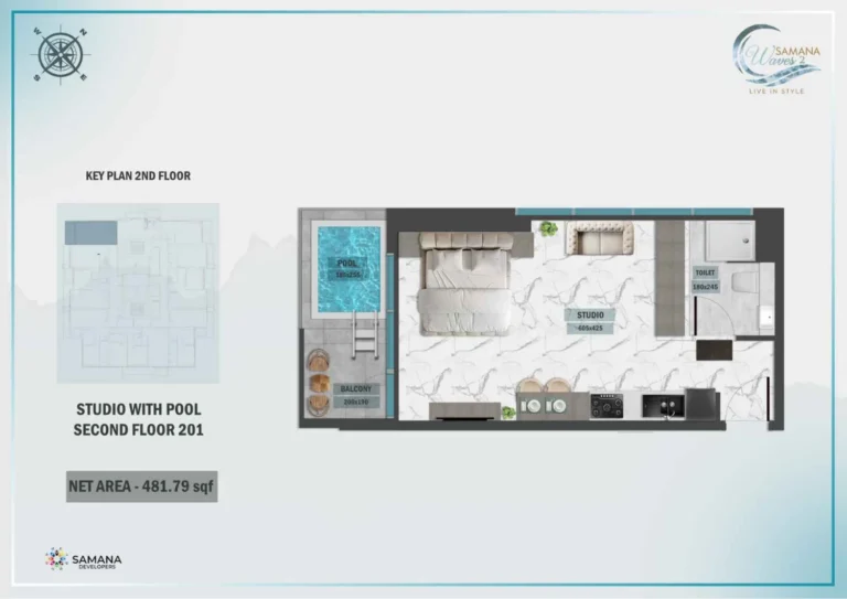 Samana Waves 2 floor plan Studio · 481 sqft