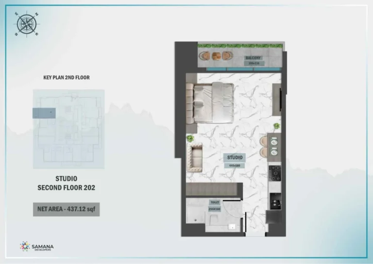 Samana Waves 2 floor plan Studio · 437 sqft