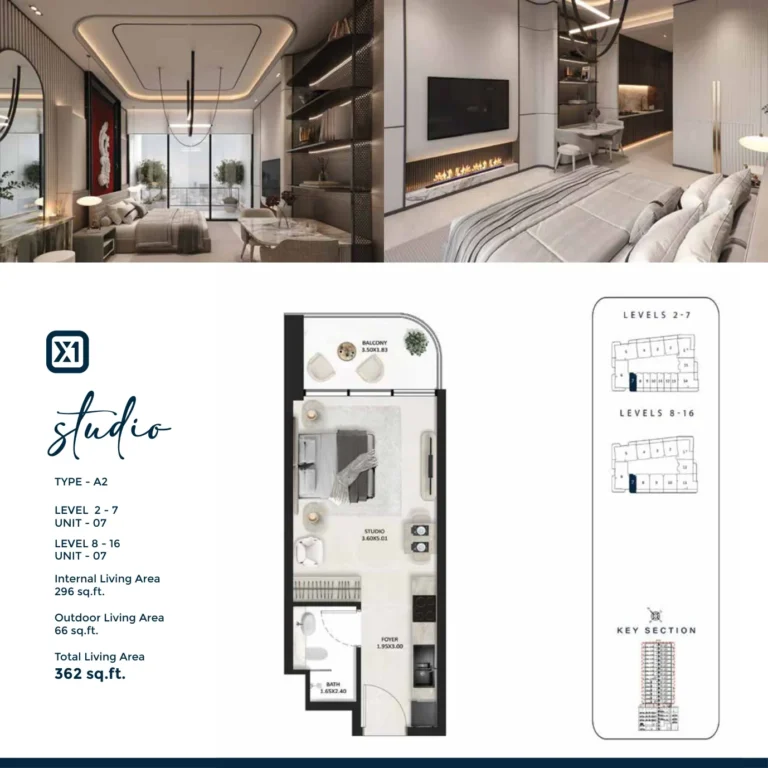 Squarex One floor plan Студия · 362 sqft