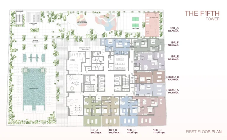 The Fifth Tower floor plan 1 BR · 670 sqft