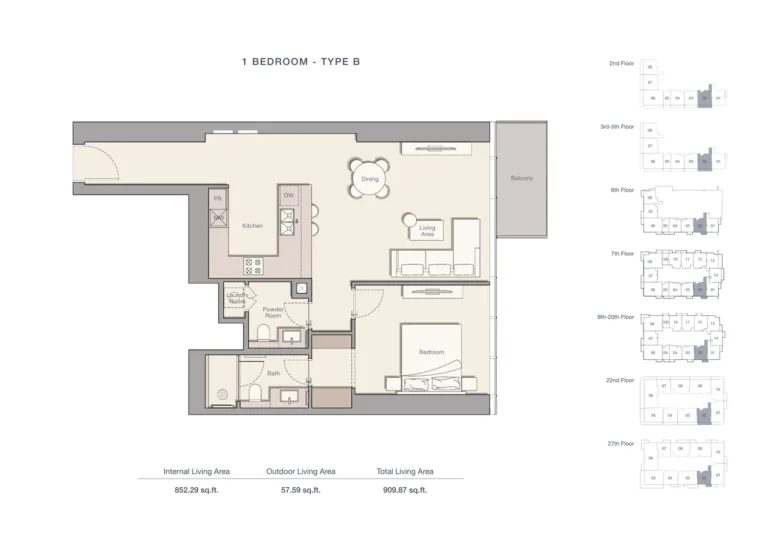 Uh West By Ellington floor plan 1 BR · 909 sqft