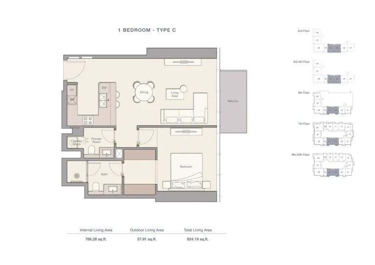 Uh West By Ellington floor plan 1 BR · 824 sqft
