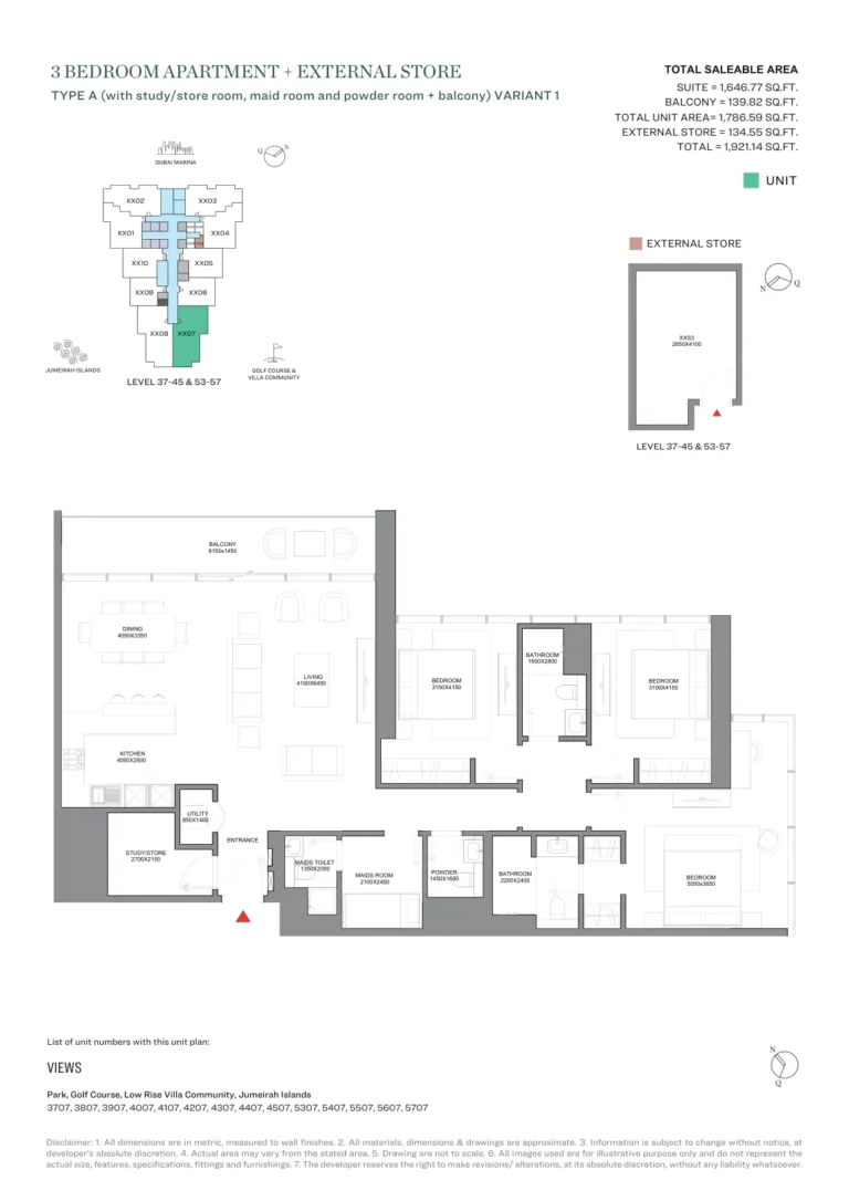 Verde By Sobha floor plan 3-спальн. · 1921 sqft