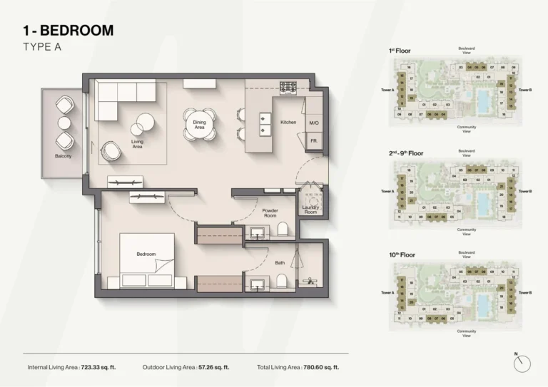Windsor House floor plan 1-спальн. · 780 sqft