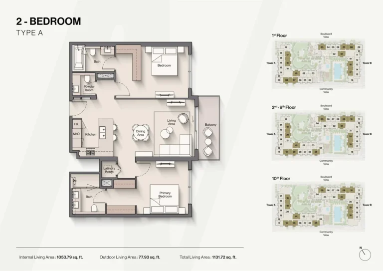 Windsor House floor plan 2-спальн. · 1131 sqft