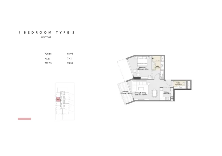 Zura Residences floor plan 1 BR · 789 sqft