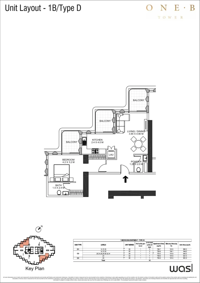 One.B Tower floor plan 1 BR · 991 sqft
