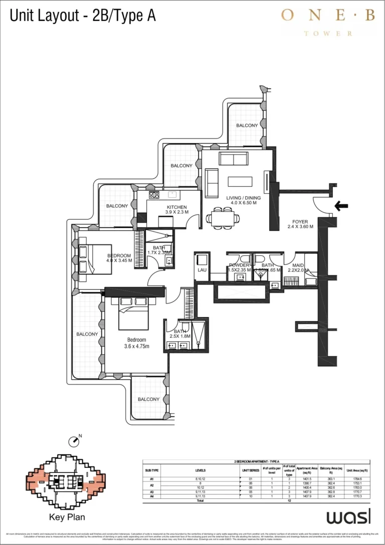 One.B Tower floor plan 2 BR · 1764 sqft