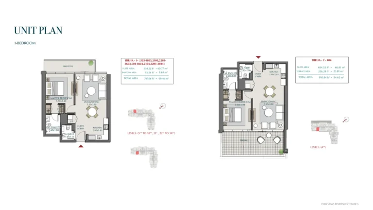 Park Views Residences A floor plan 1 BR · 747 sqft