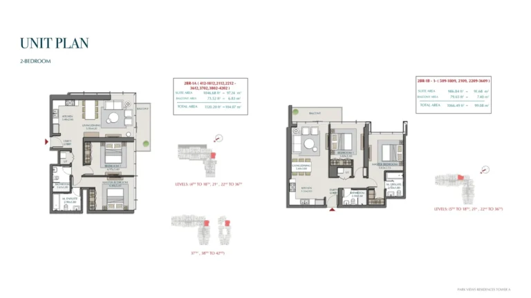 Park Views Residences A floor plan 2 BR · 1120 sqft