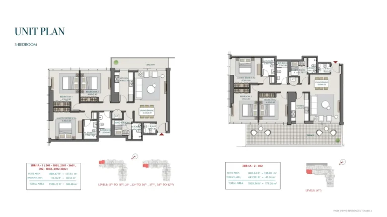 Park Views Residences A floor plan 3 BR · 1598 sqft