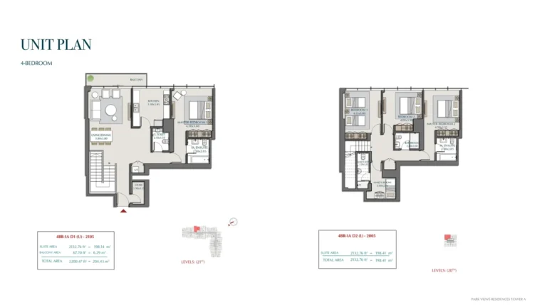 Park Views Residences A floor plan 4 BR · 2200 sqft