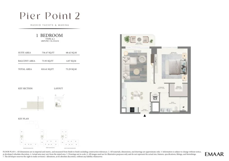 Pier Point 2 floor plan 1 BR · 810 sqft
