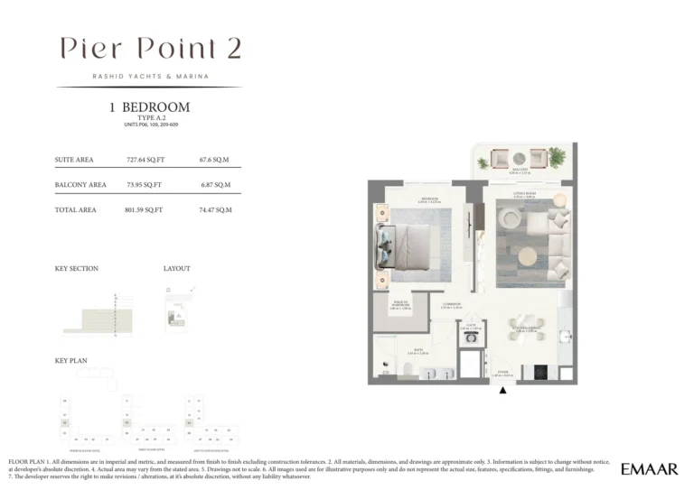 Pier Point 2 floor plan 1 BR · 801 sqft