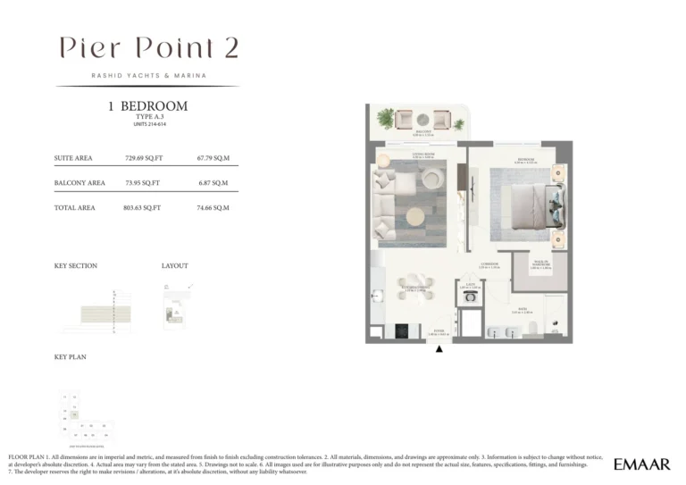 Pier Point 2 floor plan 1 BR · 803 sqft