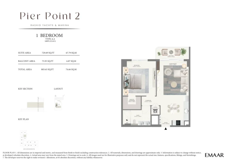 Pier Point 2 floor plan 1 BR · 803 sqft