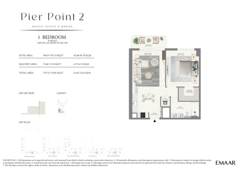 Pier Point 2 floor plan 1 BR · 779 sqft