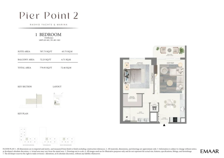 Pier Point 2 floor plan 1 BR · 779 sqft