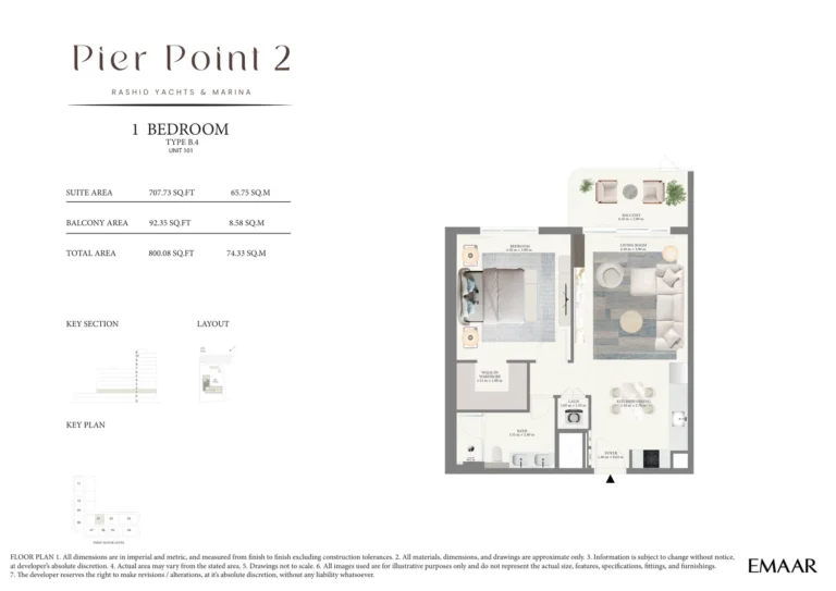 Pier Point 2 floor plan 1 BR · 800 sqft