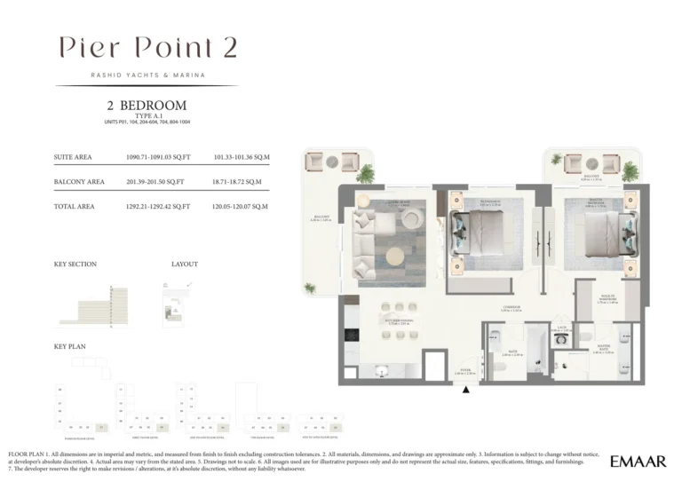 Pier Point 2 floor plan 2 BR · 1292 sqft
