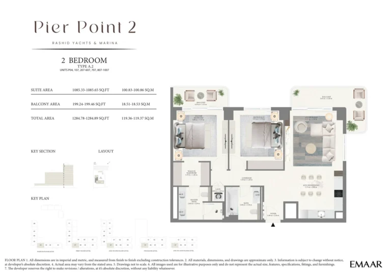 Pier Point 2 floor plan 2 BR · 1284 sqft