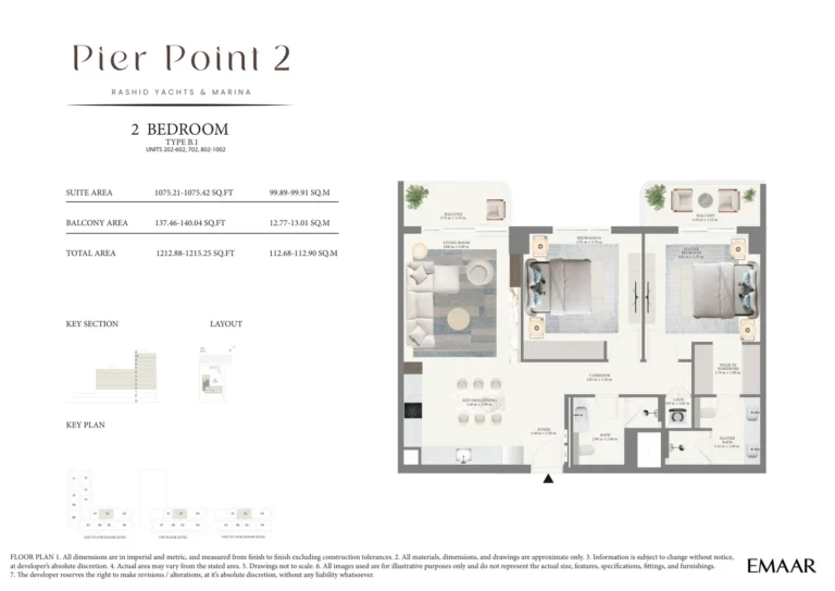 Pier Point 2 floor plan 2 BR · 1212 sqft