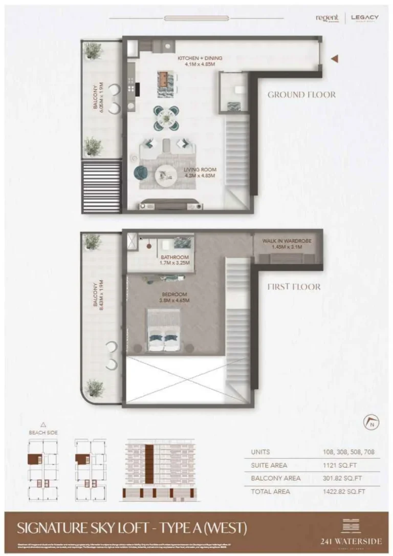 241 Waterside floor plan 1 BR · 1422 sqft