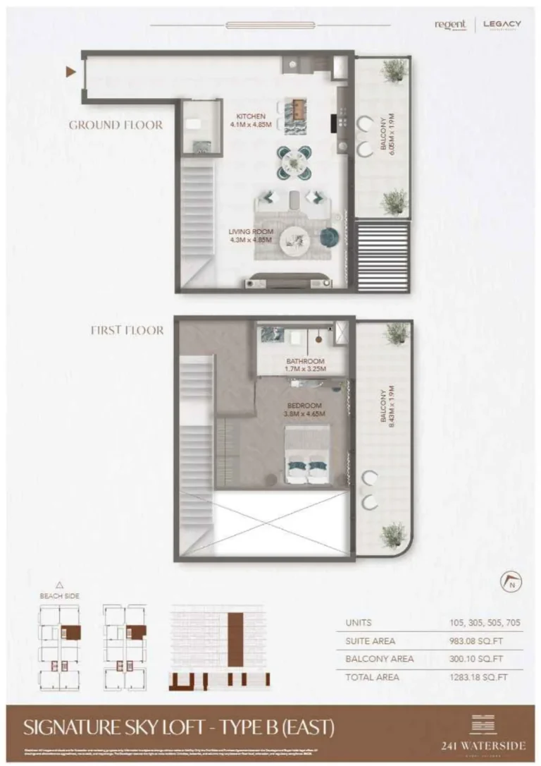 241 Waterside floor plan 1 BR · 1283 sqft