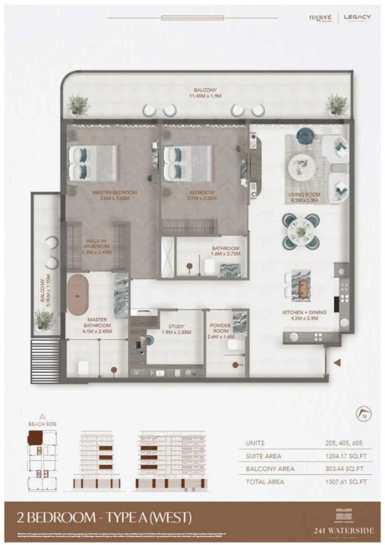 241 Waterside floor plan 2 BR · 1507 sqft