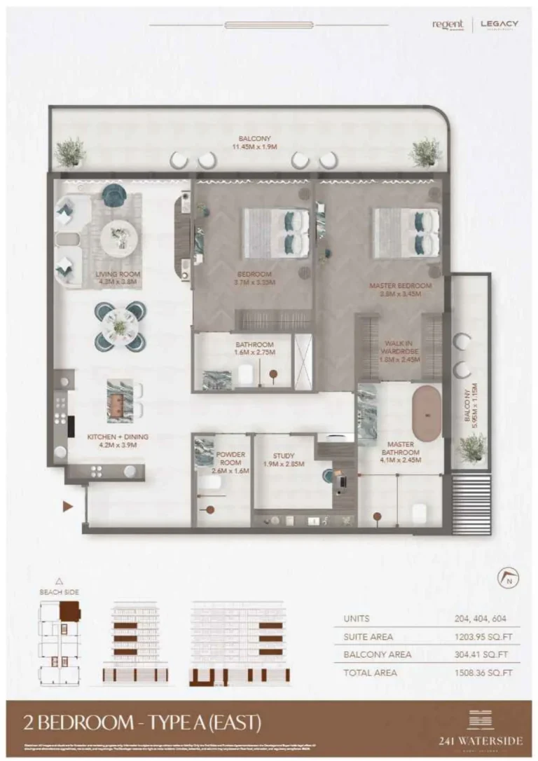 241 Waterside floor plan 2 BR · 1508 sqft
