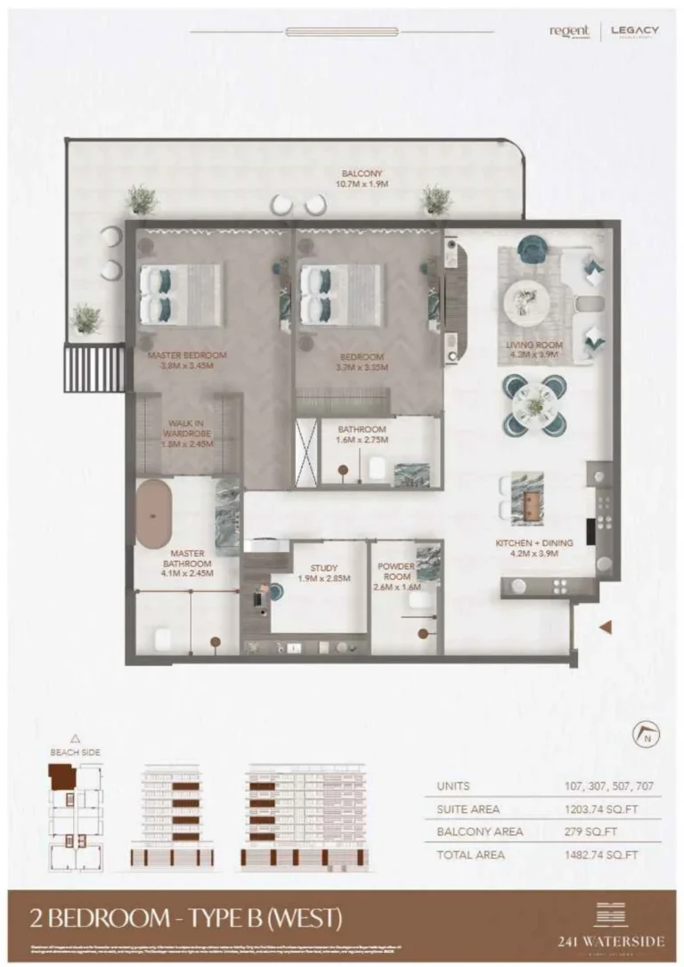 241 Waterside floor plan 2 BR · 1482 sqft