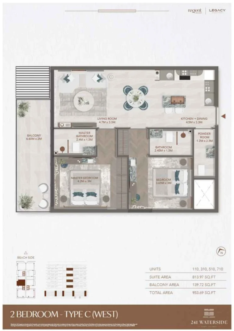 241 Waterside floor plan 2 BR · 953 sqft