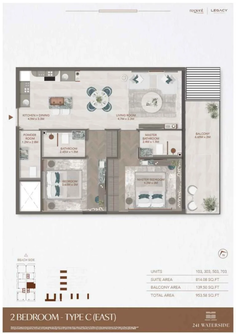 241 Waterside floor plan 2 BR · 953 sqft