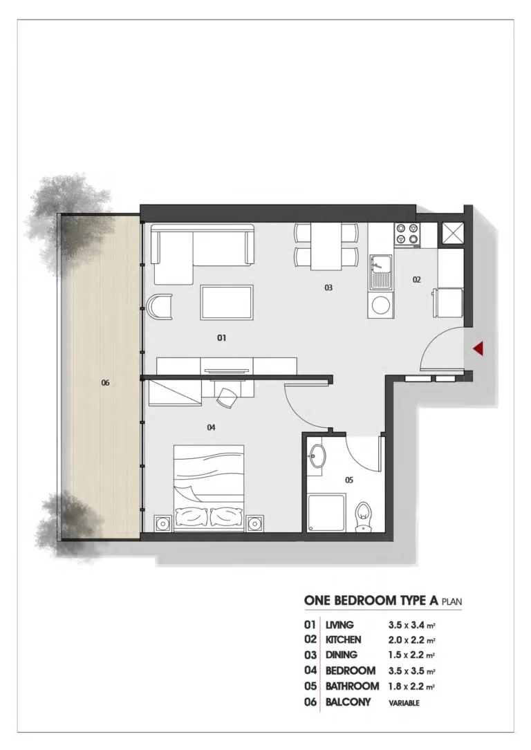 Al Vista floor plan 1-спальн.