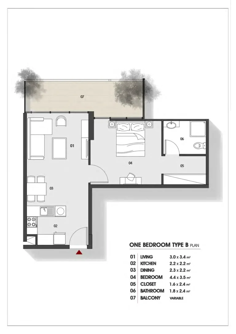 Al Vista floor plan 1-спальн.