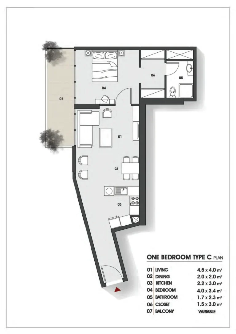 Al Vista floor plan 1-спальн.