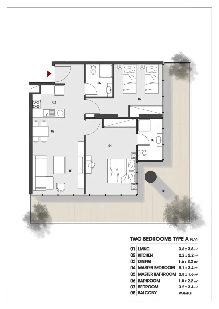 Al Vista floor plan 2-спальн.