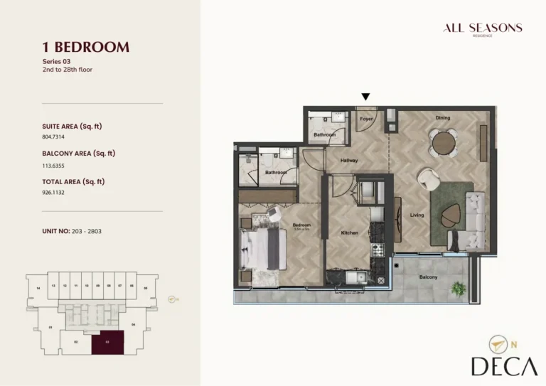 All Seasons Residence floor plan 1-спальн. · 926 кв. фут