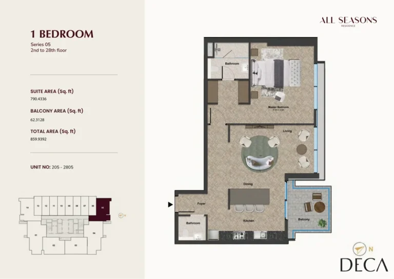 All Seasons Residence floor plan 1-спальн. · 859 кв. фут