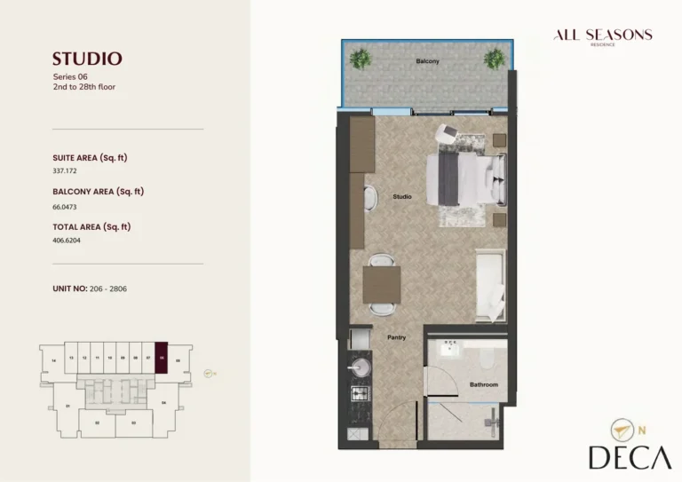 All Seasons Residence floor plan Студия · 406 кв. фут