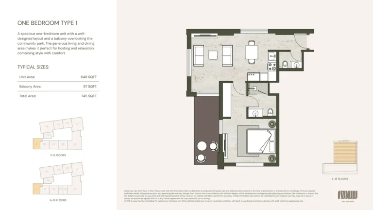 Aria Heights floor plan 1-спальн. · 745 sqft