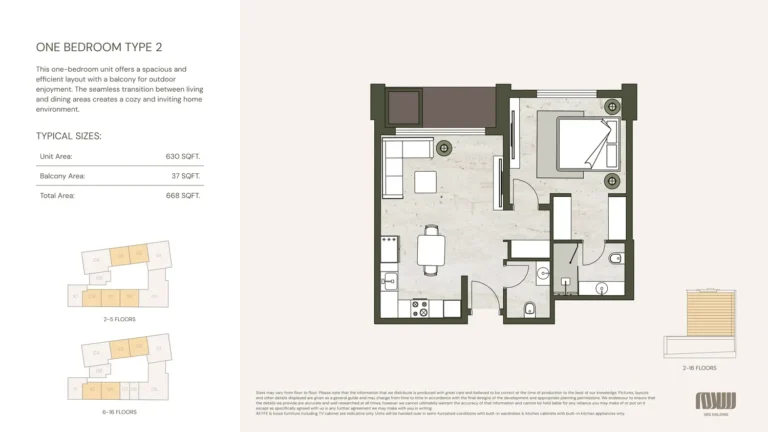 Aria Heights floor plan 1-спальн. · 668 sqft
