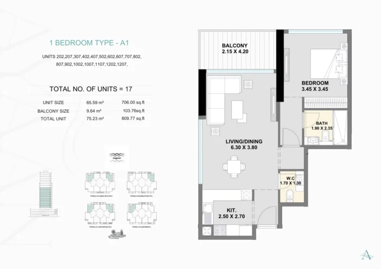Ayaan Heights I floor plan 1 BR · 809 sqft