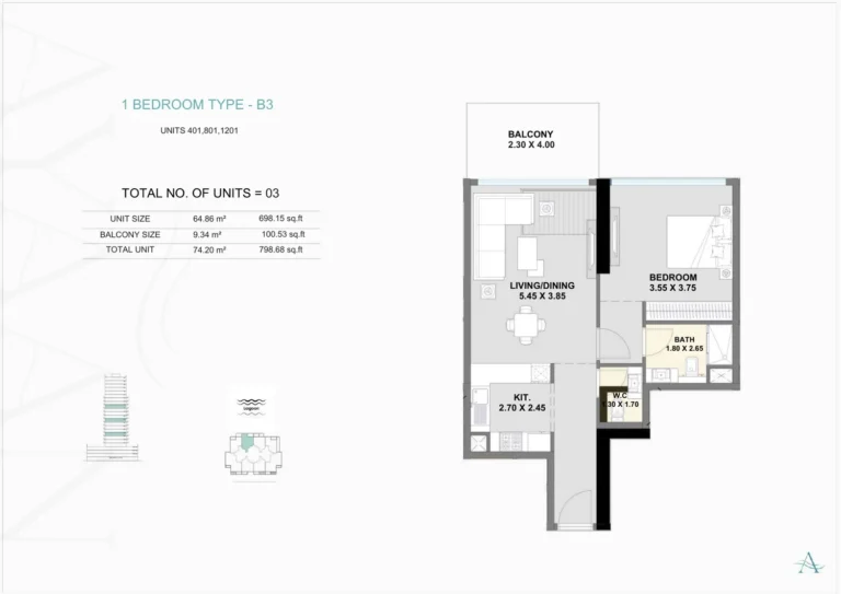 Ayaan Heights I floor plan 1 BR · 796 sqft