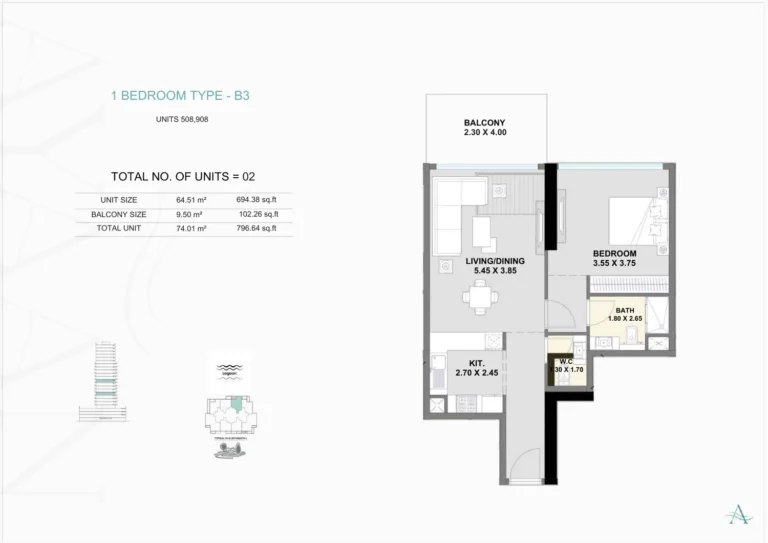 Ayaan Heights I floor plan 1 BR · 796 sqft